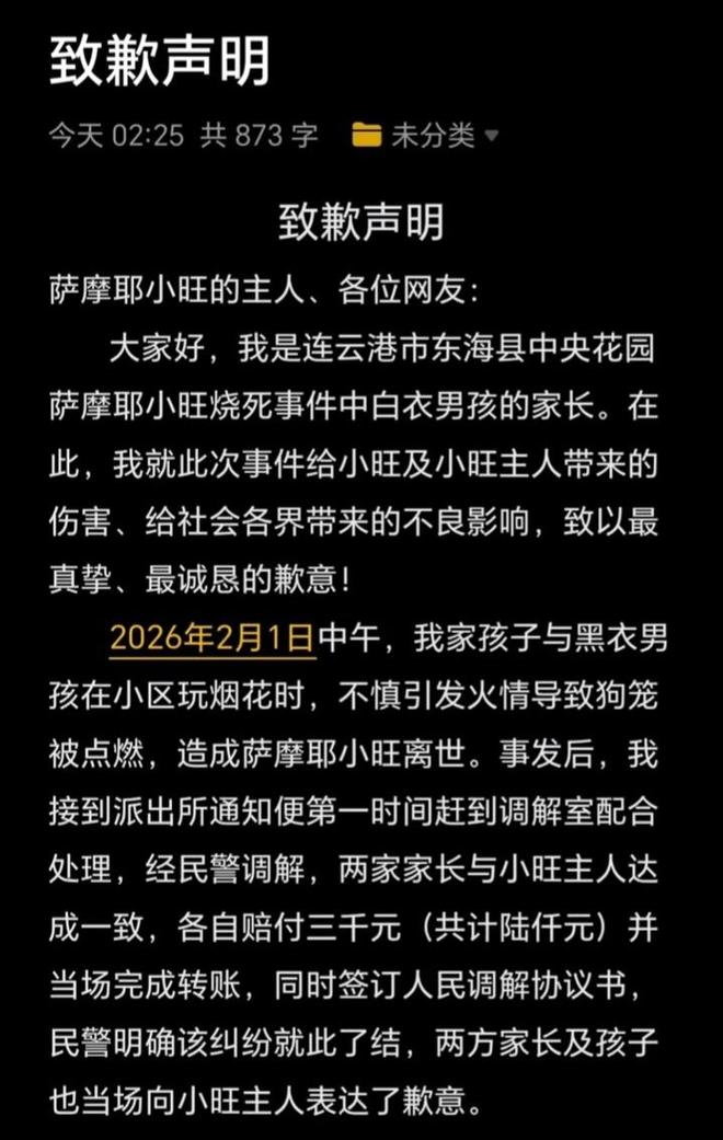 两男孩烧死萨摩耶 狗主人称和解因IP地址被质疑非本人